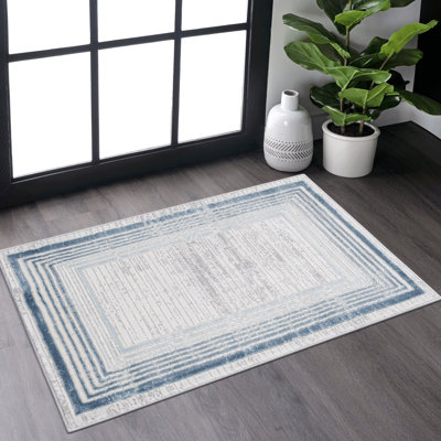 Tapis bleu / noir 2X3 non tissé - tissé et teinté, parfait pour le salon, la chambre à coucher, la salle à manger sans perte de teinture, le bureau idéal, l'espace