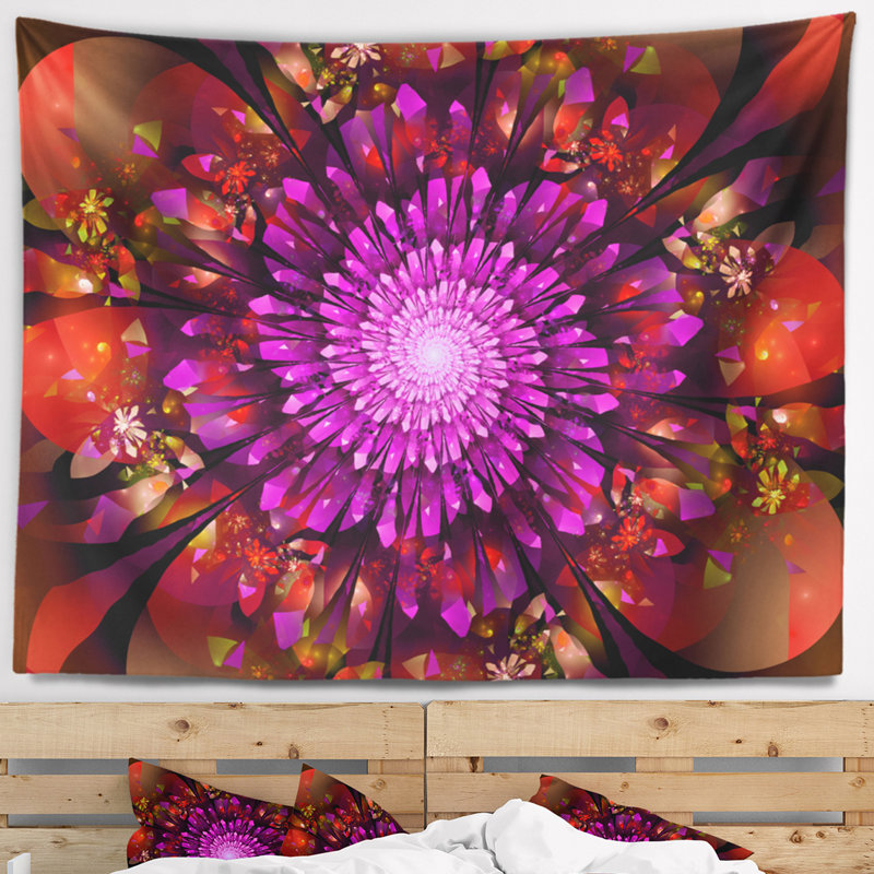 Tapisserie florale mauve à cristaux brillants dans l'espace, H 50 po x l 60 po