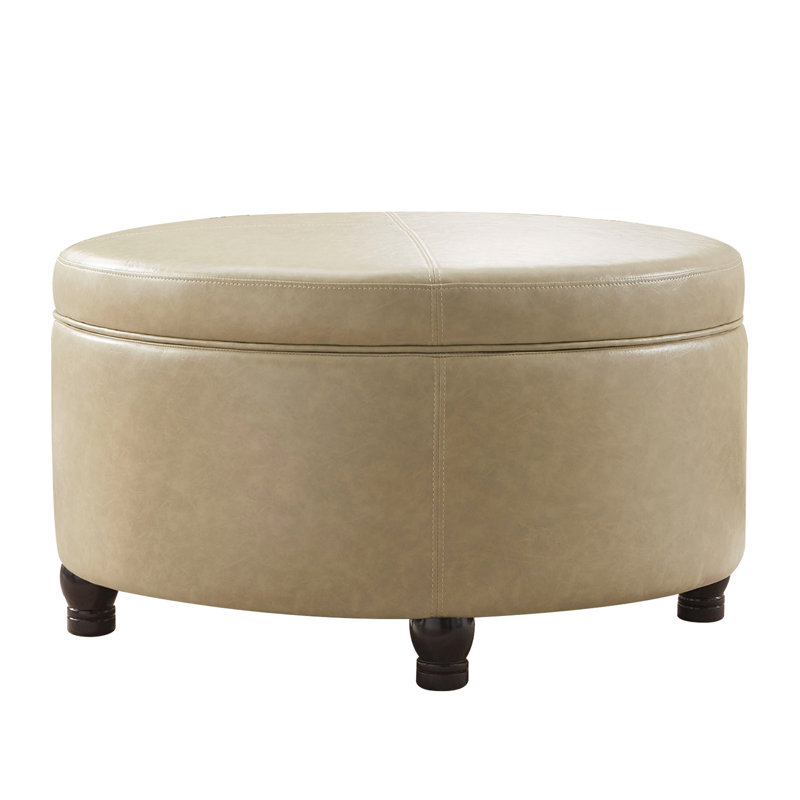 Repose-pieds rond avec rangement en similicuir Duanys, Kaki