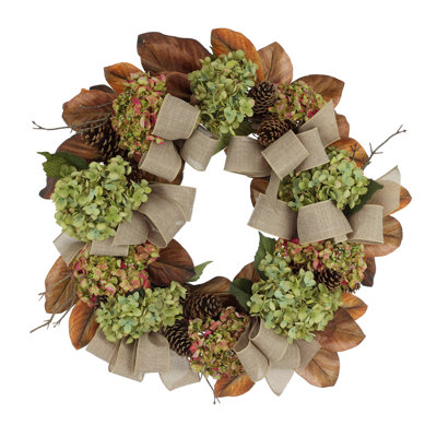 27" Fall Wreath with Hydrangeas and Pinecones