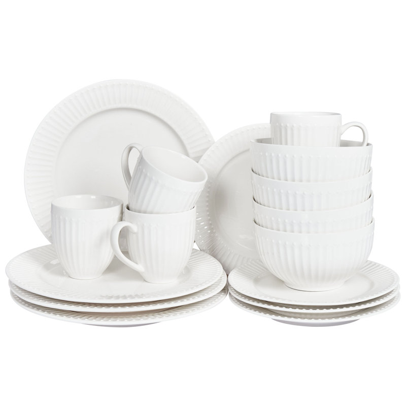 COWSLIP 16 Piece Handmade Porcelain China Dinnerware Set - Service for 4