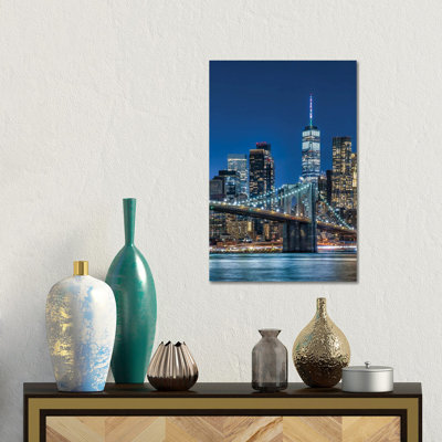 Brooklyn Bridge And Lower Manhattan Skyline At Night, New York City
