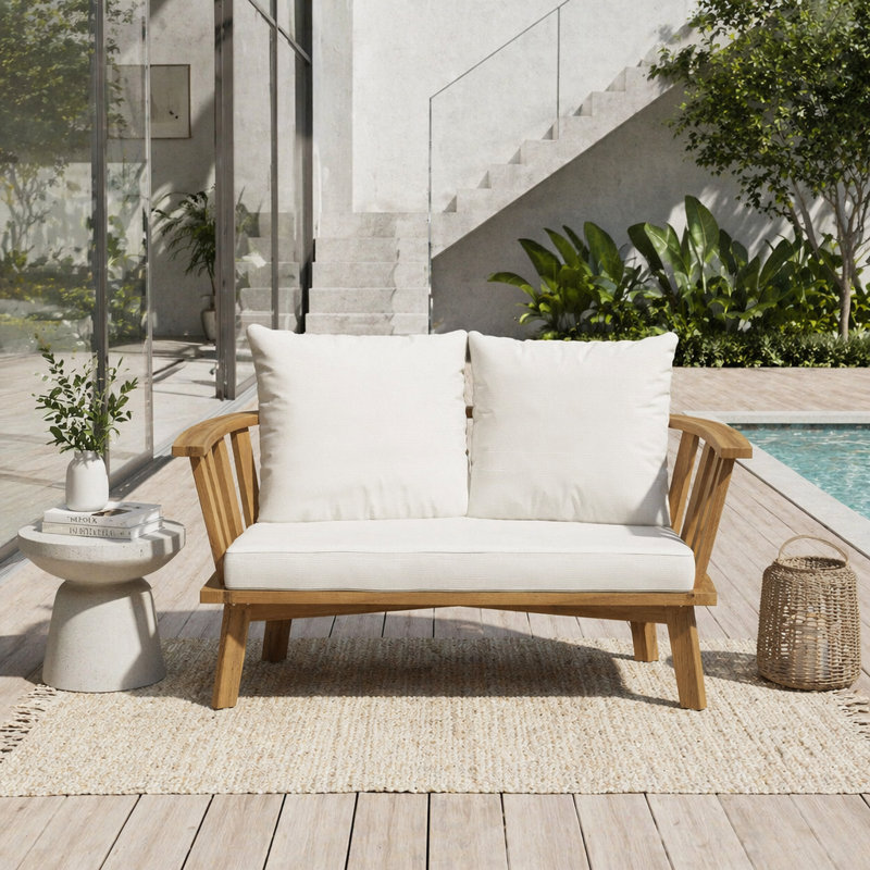 Causeuse d'extérieur en bois avec coussins