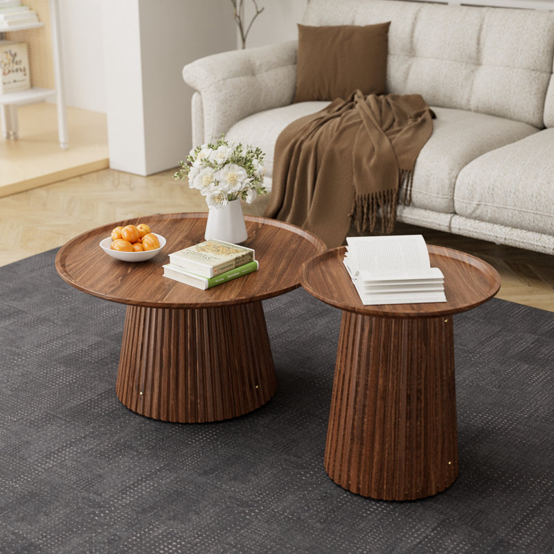 Ensemble de 2 tables basses gigognes modernes avec base piédestal cylindrique stable
