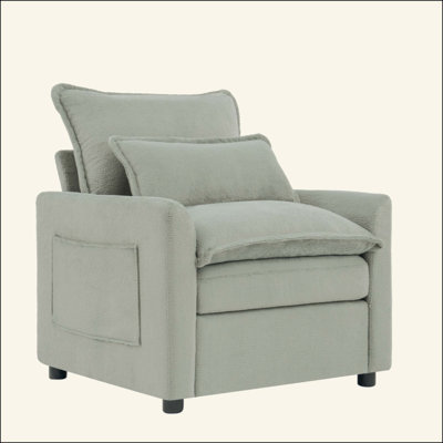 Fauteuil d'appoint rembourré moelleux de 31,9 po avec coussin double et poches de rangement latérales Modern