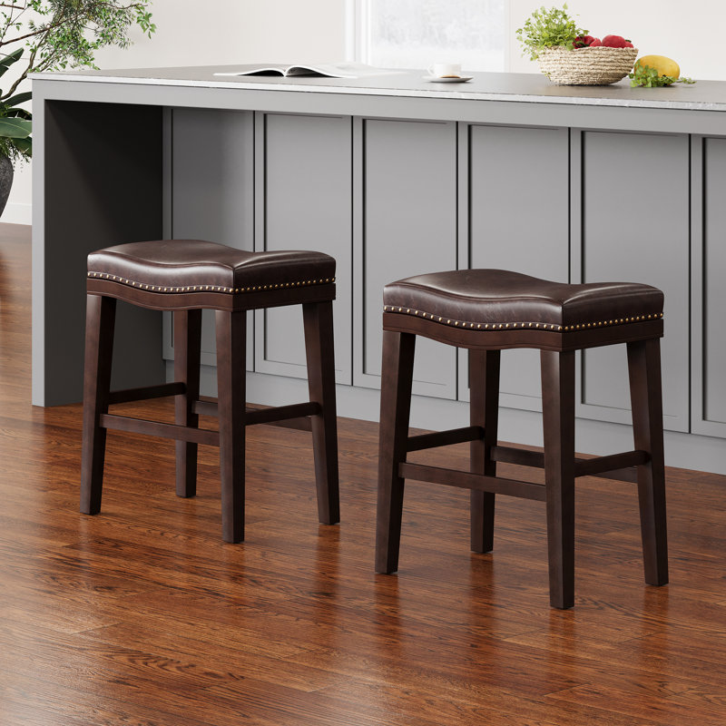 Tabouret de comptoir de 26 po avec garniture cloutée (ensemble de 2) contemporain brun foncé