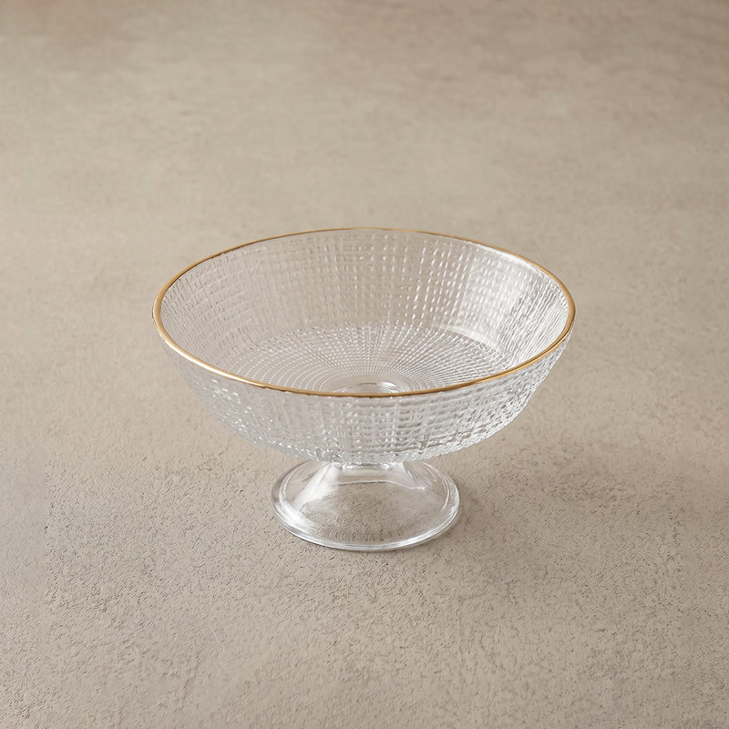 Bol à fruits en forme de losange et piédestal en verre avec rebord doré - compote à pieds pour fruits, collations et pâtisseries, centre de table scandinave