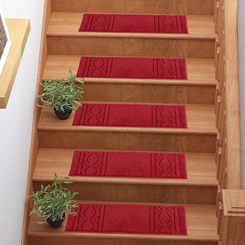 Custom Size Soft Pile Moroccan Trellis Design Stair Treads by Inches, Rectangle 2'2" x 8.5", Burgundy