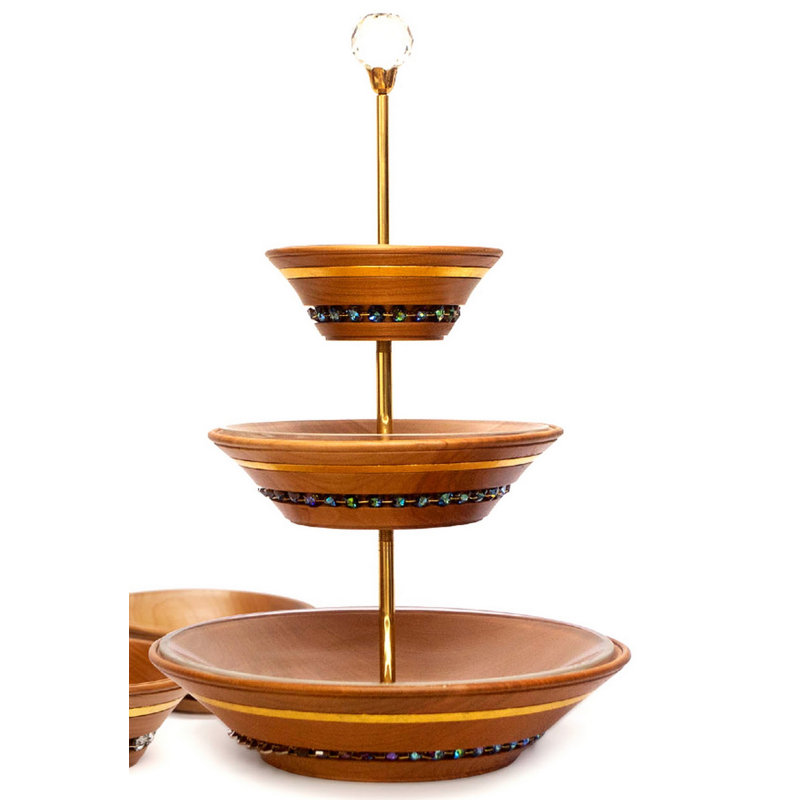 Kasida Oase Wood Tiered Stand, Brown/Labrador Bluesky
