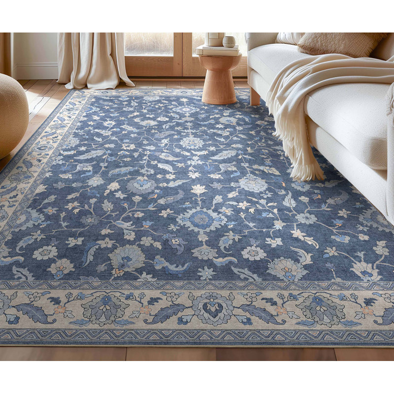 Tapis bleu foncé Bungalow Rose Adrith Mardin, Rectangle 6 pi x 9 pi