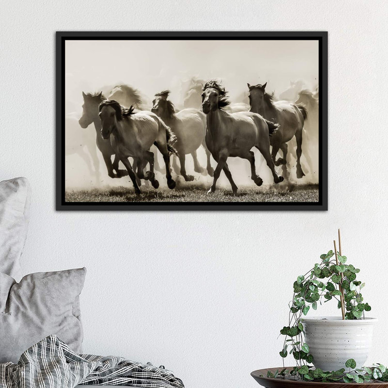Cheval - reproduction d'art, H 18 po x l 26 po x P 1,5 po, Toile encadrée noir délavé
