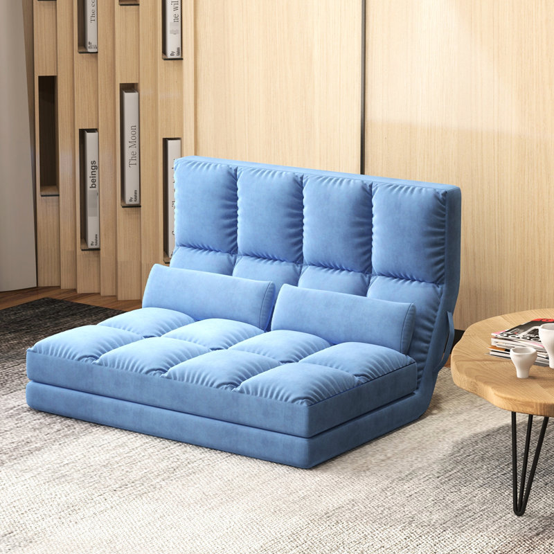 Canapé-lit pliant réglable et 2 coussins, L 40,25 po, bleu, avec rangement compact