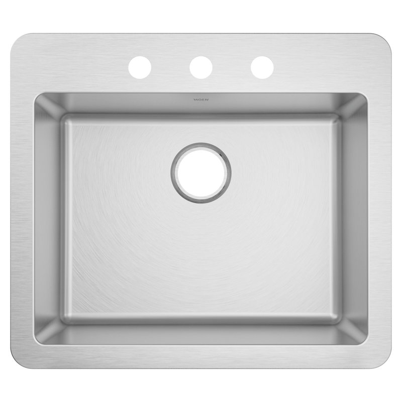 Évier de cuisine à cuve simple en acier inoxydable de calibre 18 avec drain arrière 25 po x 22 po x 8 po