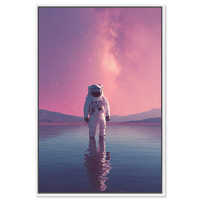 Synthwave Spacewalker II Canvas Print Astronaut Wall Art by Art Remedy, White Frame, 16 x 24