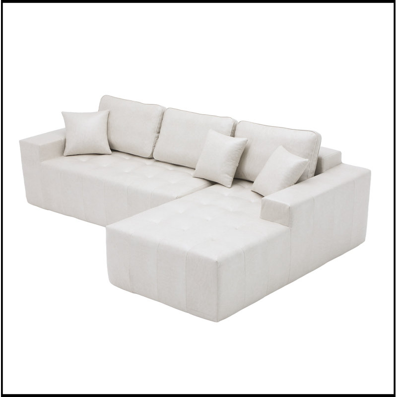 Canapé modulaire en similicuir avec méridienne et dossier moelleux, Beige