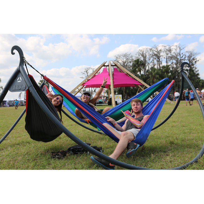 Charcoal Steel Triple Hammock Stand for Outdoor Relaxation