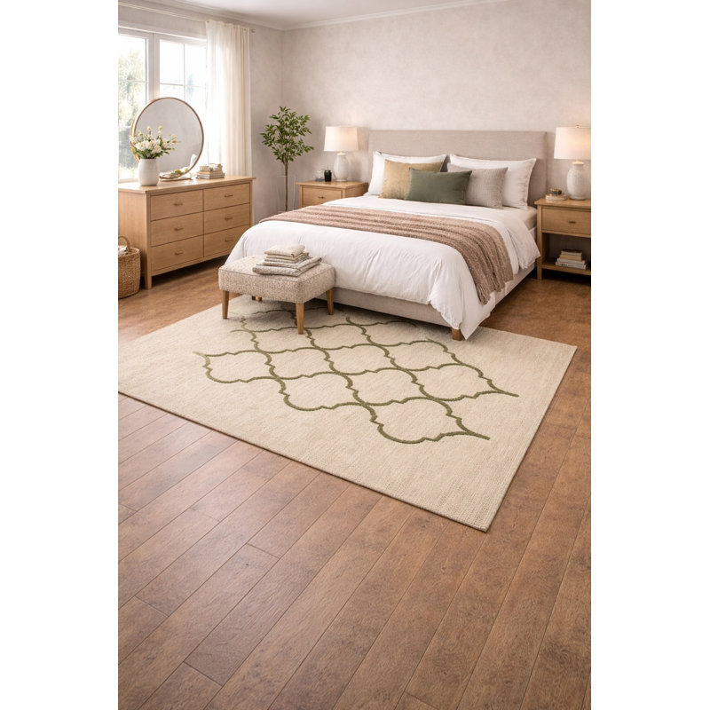 Tapis moderne touffeté à la main rectangulaire à motif treillis crème 5 pi x 8 pi Macclemmy