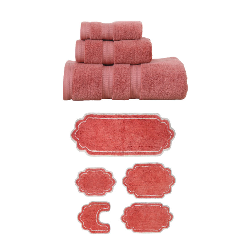 Ensemble de serviettes de bain 3 pièces et tapis de bain 5 pièces Talbert Collection, 100% coton doux, turquoise, Corail