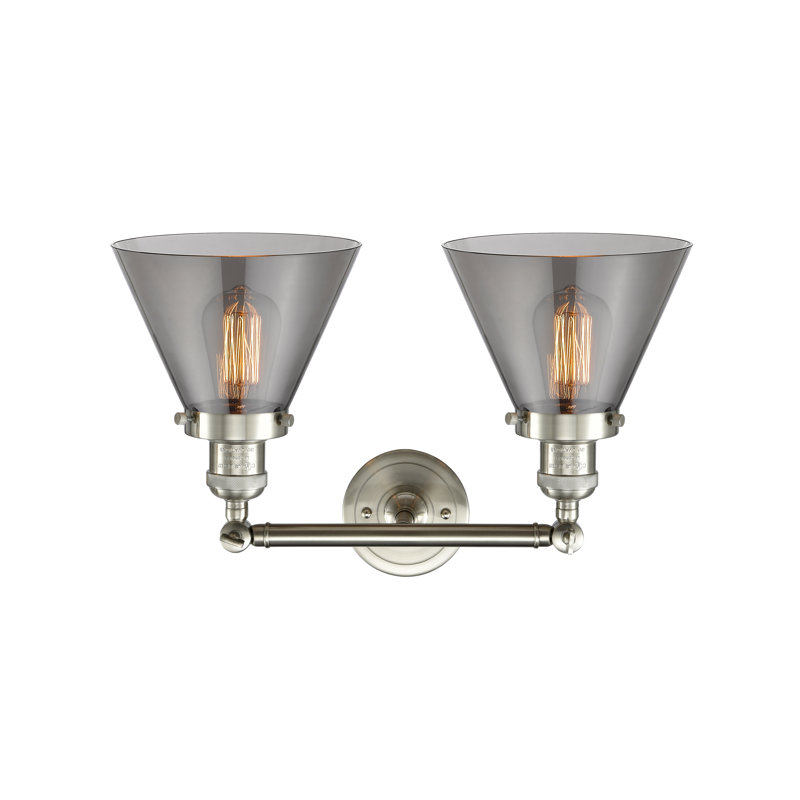 Cone 2 Light Bath Vanity Light, Brushed Satin Nickel, Smoked, 6 Watt Vinage LED Bulb