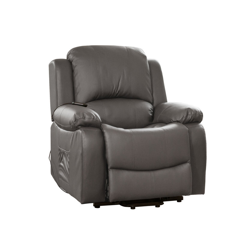 Seine-Maritime 92cm Wide Faux Leather Lift Assist Standard Recliner with Massager, Grey
