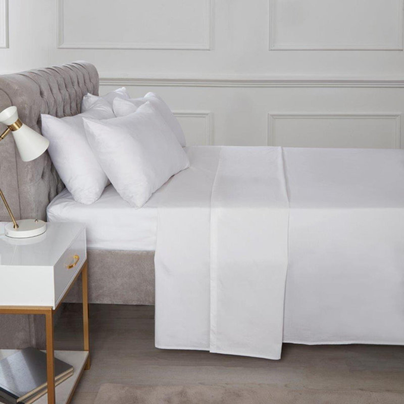 Percale Machine Woven Fitted Sheet	, White, Super King (6')