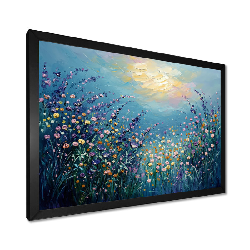 Gerace Dreamscape Wildflowers Sunrise Field - Fleurs murales, art mural, Reproduction encadrée d'une seule photo, Noir