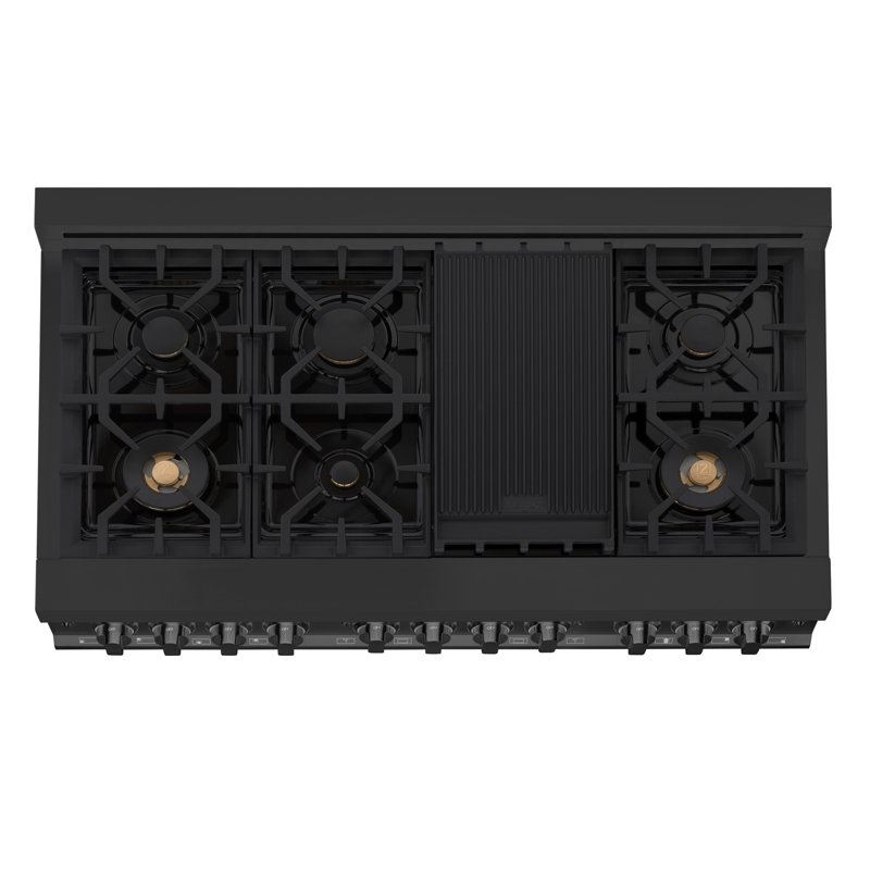 ZLINE 48" Legacy Dual Fuel Range w/ 6 Brass Burners & 2 Ovens in Black Stainless Steel