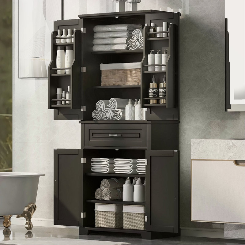 Bathroom Storage Cabinet With Doors And Drawer, Multiple Storage Space, Adjustable Shelf, Black