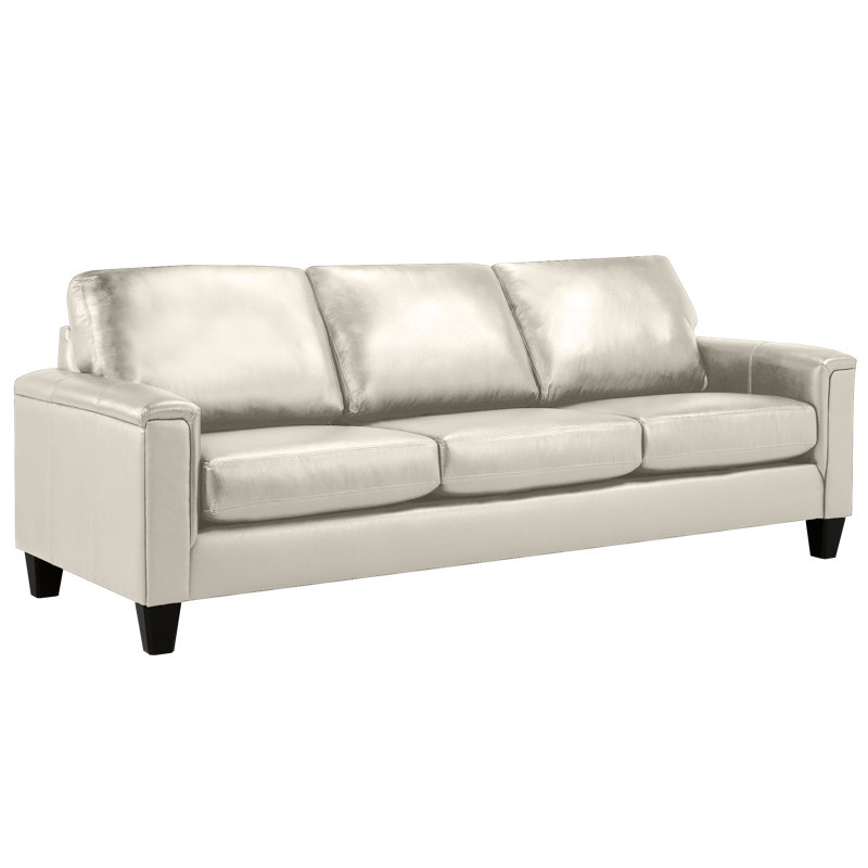  Canapé à accoudoirs carrés en cuir véritable 89 po Deboer, Cuir crème assorti