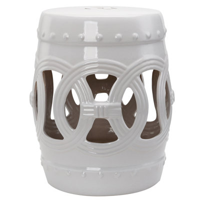14" X 17" Ceramic Stool - Knotted Ring, Glazed Material, Perfect For Patio And Indoor, White Deck Ring Design, Outdoor Decor End Table,