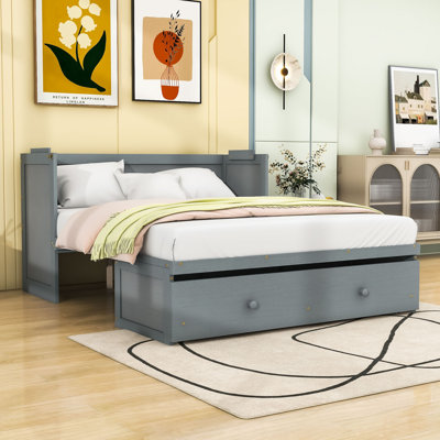 Lit escamotable en bois avec 1 tiroir et ports USB