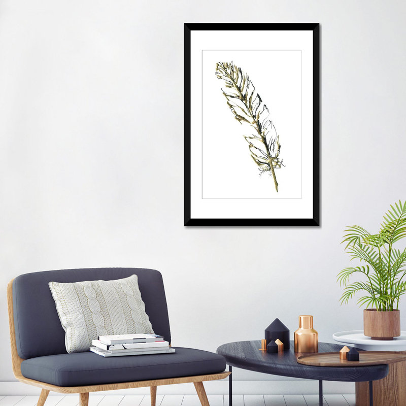 « ii », impression sur toile Gilded Turkey Feather, H 32 po x l 24 po x P 1 po, Papier d'art encadré noir, Blanc