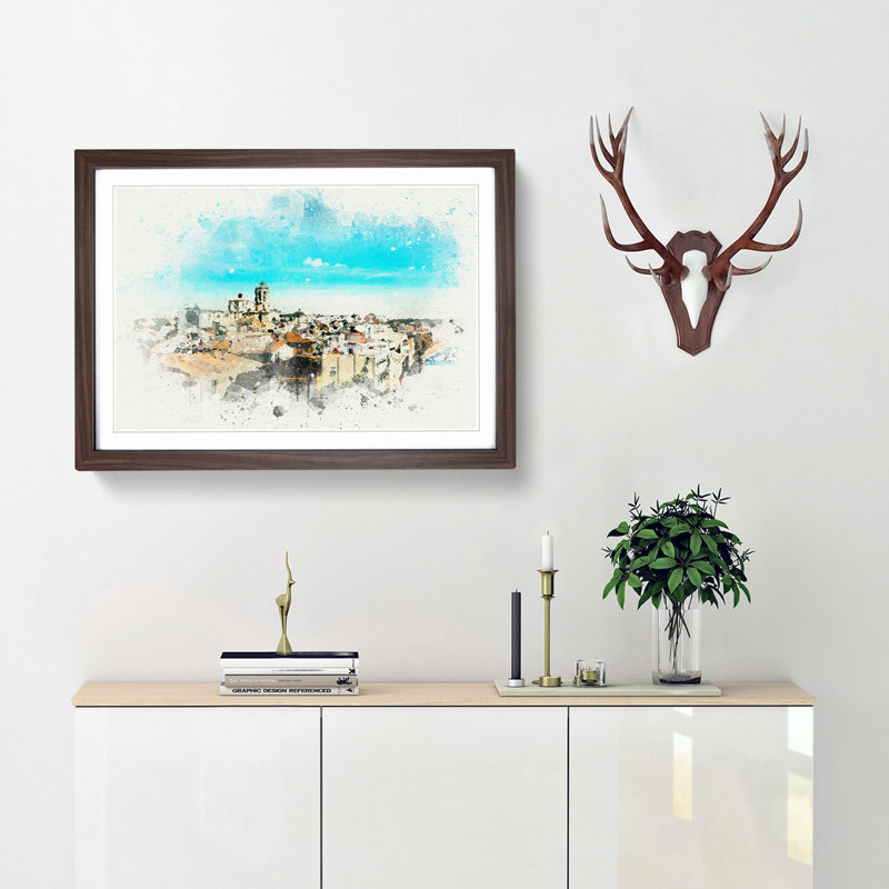 View of Tarragona in Spain in Abstract - Picture Frame Graphic Art Print, Walnut, 40cm H x 60cm W x 2cm D