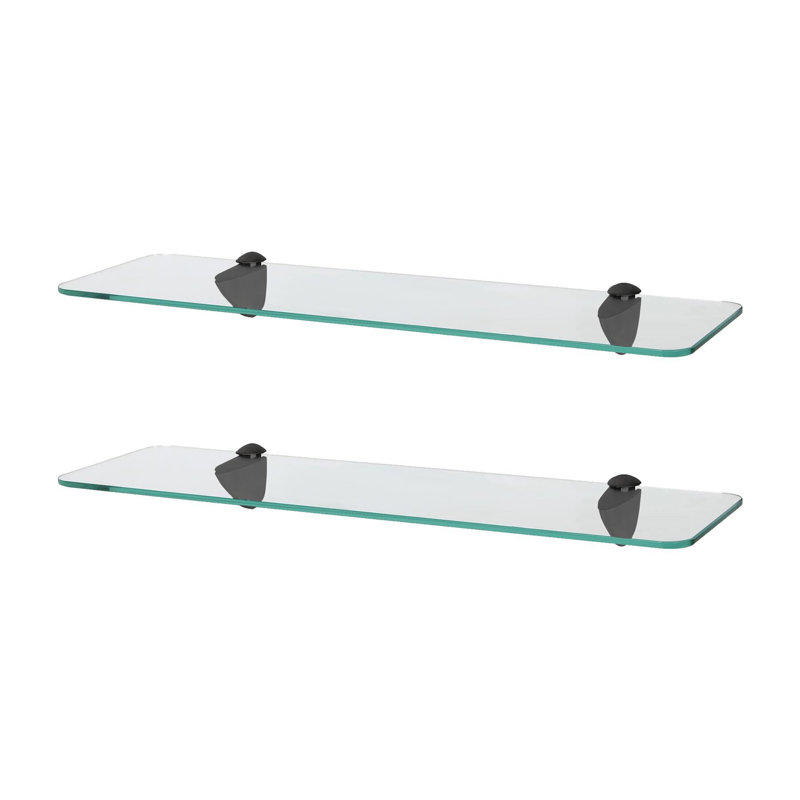 Harbour Housewares - Rounded Floating Glass Shelves with Metallic Brackets - Set of 2, Black, 13 H x 50 W x 0.5 D cm