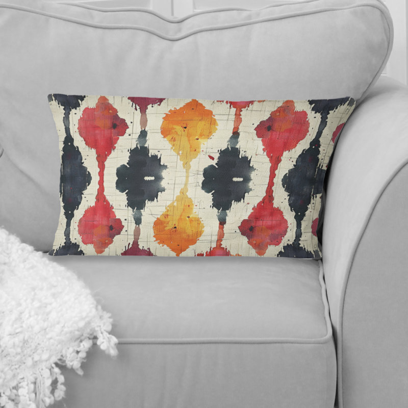 Coussin lombaire rétro rouge et noir géométrique