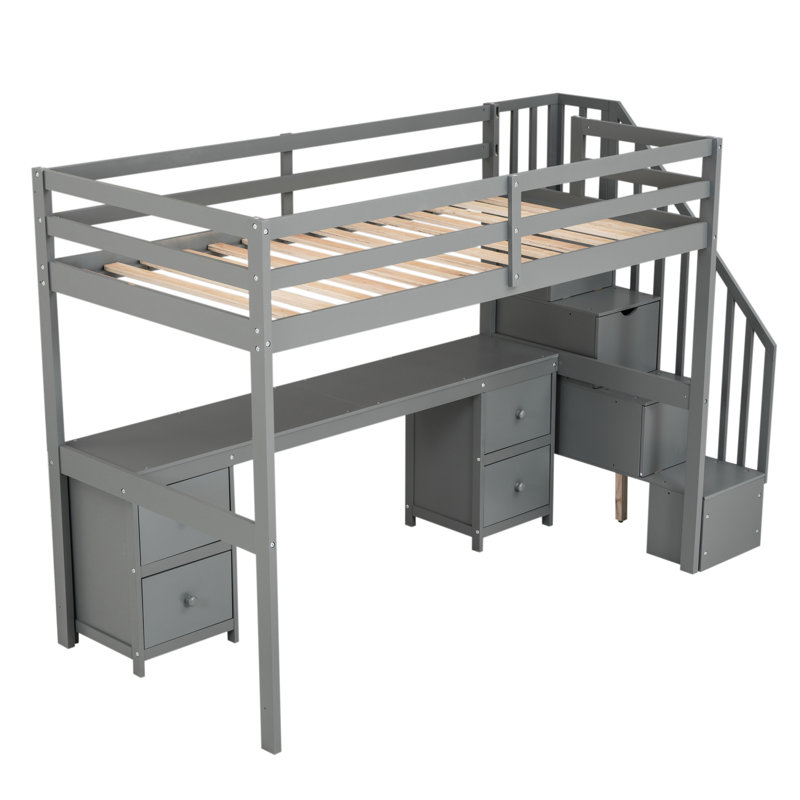 Structure de lit mezzanine simple gris avec bureau et double compartiment de rangement pour la fascination, Gris