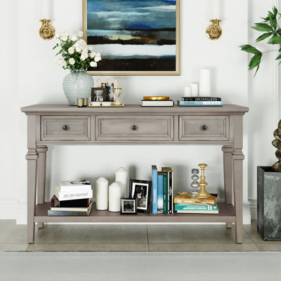 Console de style rétro classique avec trois tiroirs supérieurs et tablette inférieure ouverte