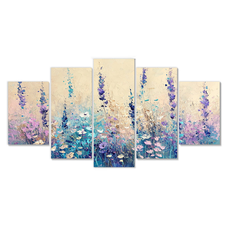 Fleurs d'art mauve et bleues en fleurs, H 32 po x l 60 po
