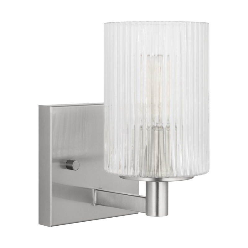 Luisa bath wall sconce with clear fluted glass shades, 1, Brushed Steel
