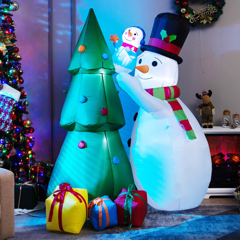 Arbre de Noël gonflable avec bonhommes de neige et boîtes-cadeaux