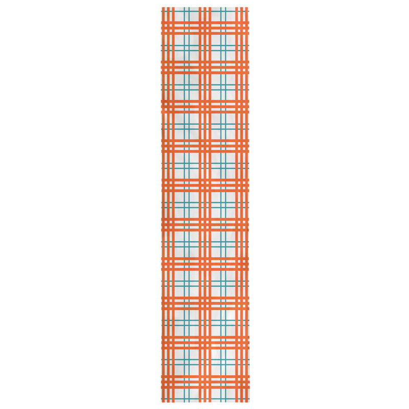 Paid Polyester Table Runner, 90" L x 16" W, White/Teal/Orange