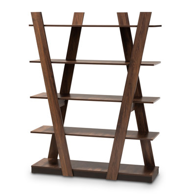Hollen Modern and Contemporary 5-Tier Wood Geometric Living Room Display Shelf