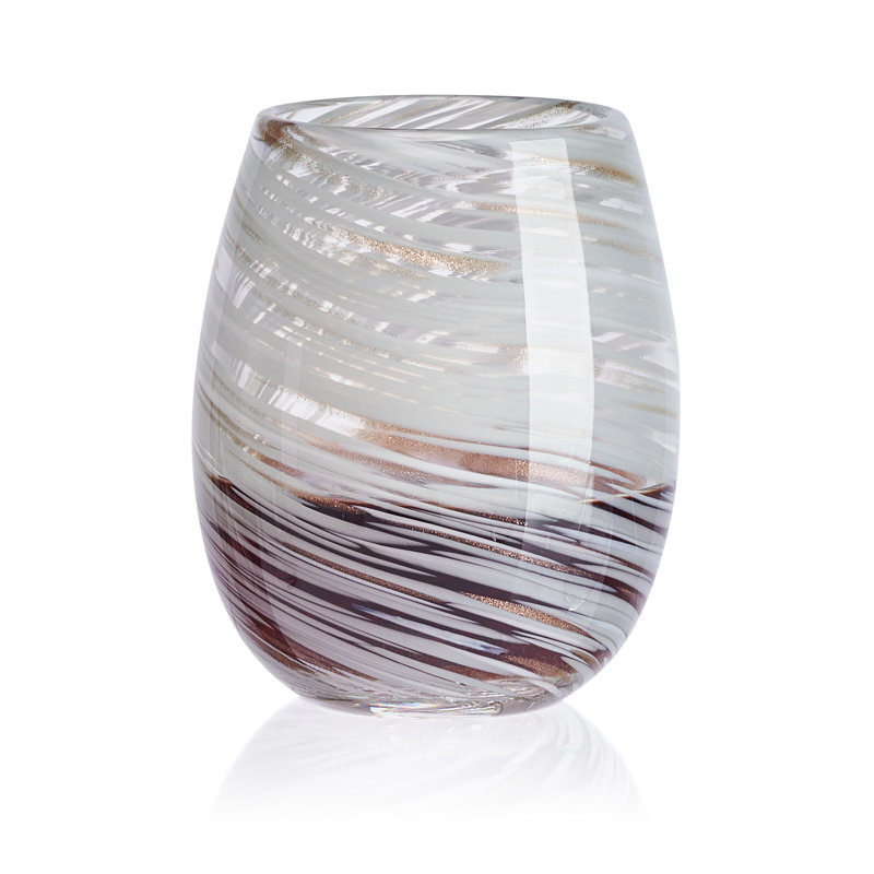 Color Swirl 16 oz. Stemless Wine Glasses, Clear/White