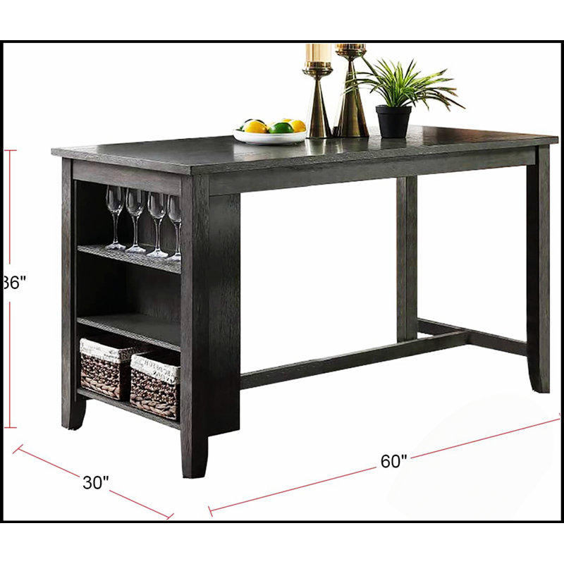 Table à hauteur de comptoir de style transitionnel avec 2 tablettes pour le rangement et l'esthétique, Gris délavé