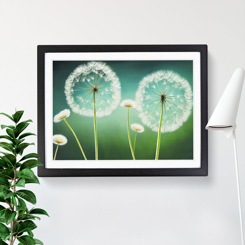 Dreamlike Dandelion Flowers - Single Picture Frame Print, 46cm H x 64cm W, Black