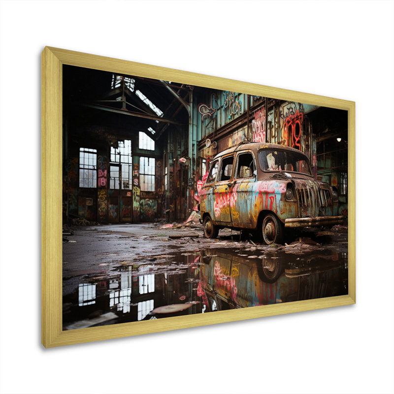 " USA Urban Vintage Decay ", Gold Single Picture Framed, 24" H x 32" W x 1" D