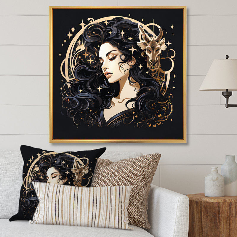 " Astrological Stargazer VII ", 30" H x 30" W, Gold Floater Framed