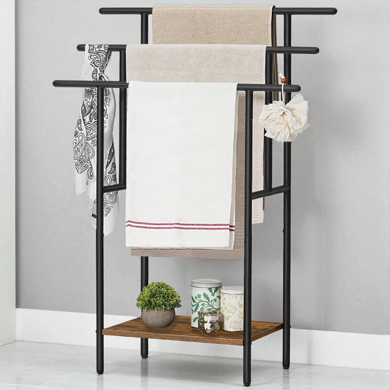 Porte-serviettes autoportant de 39,4 po de hauteur pour salle de bain, porte-couvertures étagé à 3 niveaux avec tablette, serviettes de bain surdimensionnées et présentoir