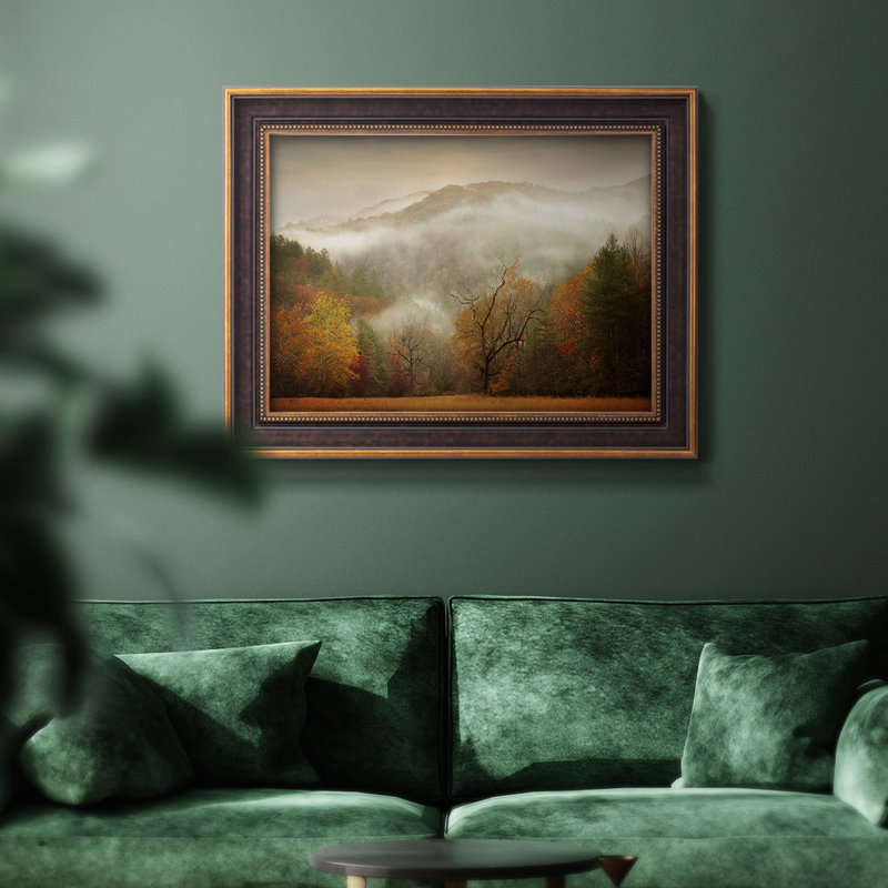 Soren, photographie, étude, brume d'automne, encadrée sur toile, H 21 po x l 25 po x P 2,5 po