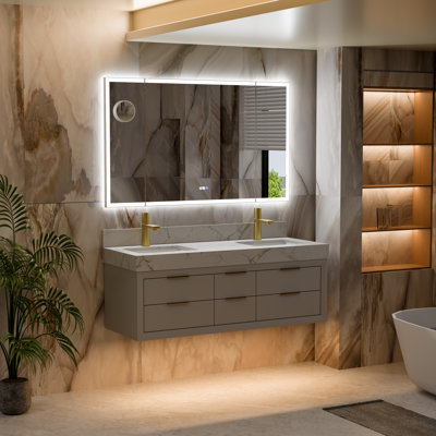 Grand miroir de salle de bain à DEL 36 po x 36 po x 36 po, anti-buée, 3 modes d'éclairage, pliable avec loupe magnétique 5x